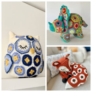 bundel van 3 african flowers amigurumi's: uil, triceratops & vos – haakpatroonen