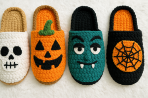set van 4 halloween pantoffel haakpatronen