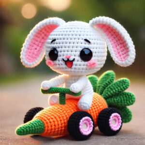 Schattig Konijntje in Wortelauto - Paas Haak Amigurumi