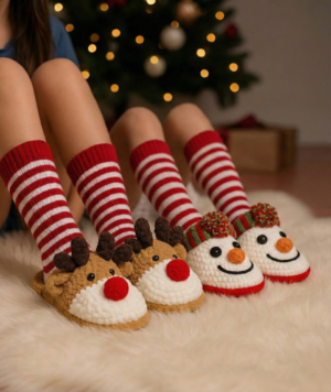 set van 2 haakpatronen voor kerstsloffen
