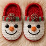 haakpatroon: kerstsloffen met sneeuwman