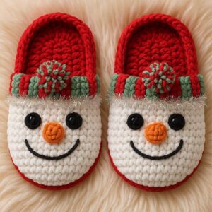 haakpatroon: kerstsloffen met sneeuwman